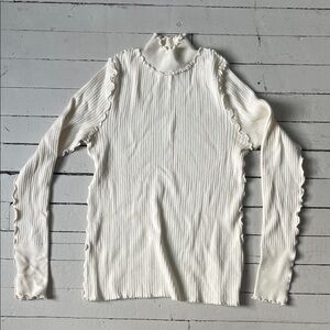 Greylin Cream Ribbed & Ruffled Long Sleeve Turtleneck Top